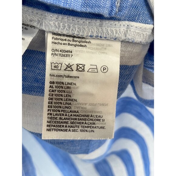 H&M Linen Long Sleeve Button Front Oversized Shirt Blue White Stripe Size Large - Picture 6 of 8